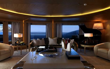 Superyacht High Power III main saloon in dark lighting