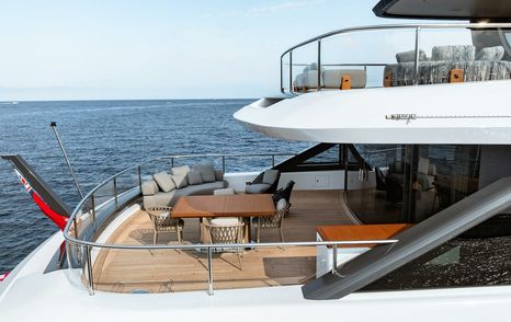 Superyacht Contigo's lower aft deck with seating area 