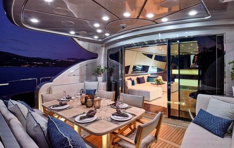 Motor yacht Bagheera aft deck alfresco dining area 