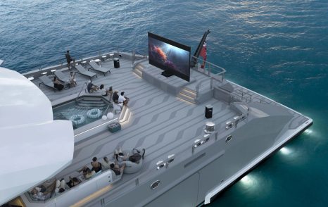 Superyacht Leviathan aft deck with outdoor cinema