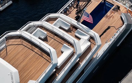 Elevated view of the aft decks onboard superyacht VALOR