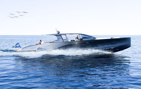 Rendering of Windy SR77 boat under way at speed 