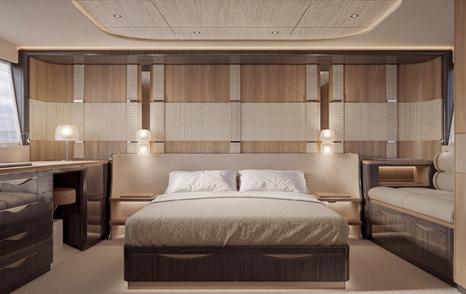 Rendering of Galeon 700 Sky Motor Yacht master cabin 