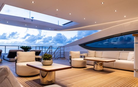 Superyacht Mine Games' sundeck shaded seating
