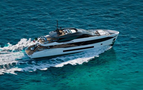 Rendering of Mangusta GranSport 38 motor yacht under way 
