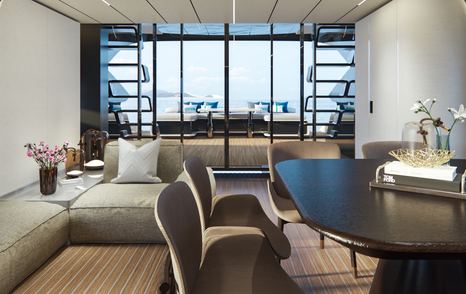Rendering of AB Yachts AB 95 superyacht main saloon dining area