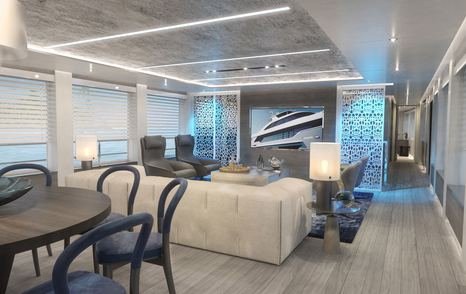 Rendering of Westport 117's upper deck with mounted TV