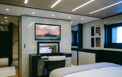 Superyacht Batarli's master cabin mounted TV