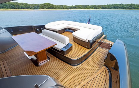 Riva motor yacht Indiscretion aft deck dining area 