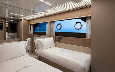 Ferretti yacht Alegria II guest cabin with twin beds 