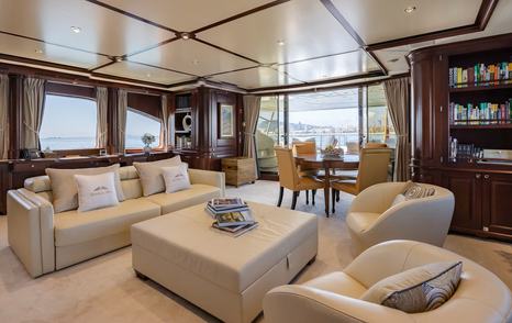 Benetti motor yacht Bunty sky lounge with dining area 