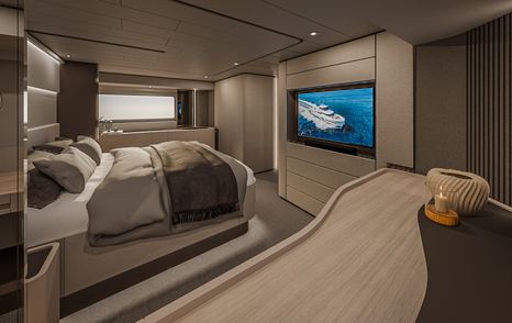 Rendering of Horizon V74 Evo motor yacht master cabin 