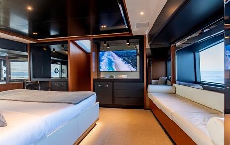 Motor Yacht T57's master cabin mounted TV