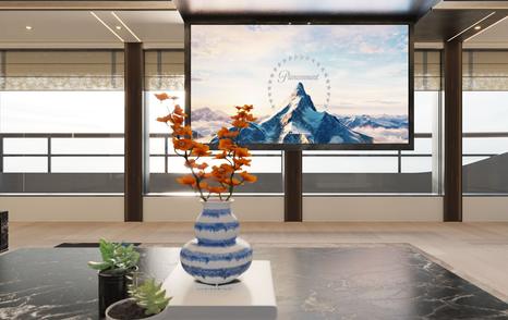 Rendering of Bering 165 explorer yacht main saloon fold down TV