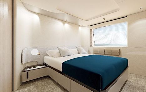 Azimut motor yacht Blue Eyes guest cabin with large window 