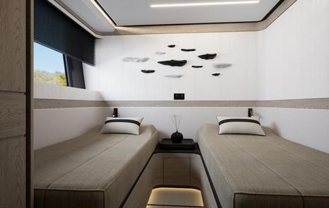 Rendering of Pearl 100 Hybrid Motor Yacht twin cabin 