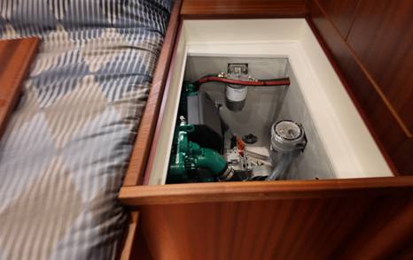 Elling E4 auxiliary wing engine access hatch in aft cabin