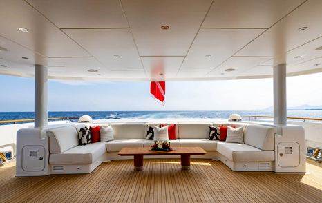 Expedition yacht Bijin aft deck U-shaped white seating