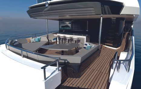 Shaded seating area on Sunseeker 120 Yacht