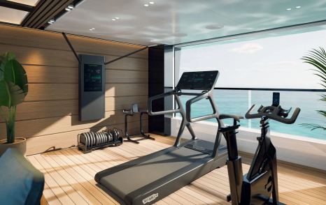 Rendering of Mangusta Oceano 52 superyacht interior gym 