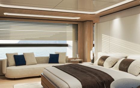 Rendering of Baglietto DOM155 Superyacht master cabin 