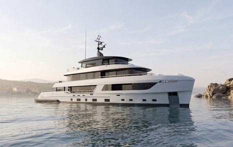 Rendering of Bering 130 superyacht at anchor