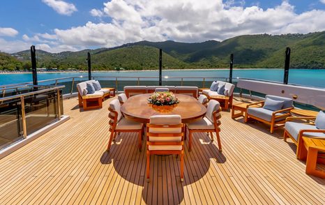 Abeking & Rasmussen Superyacht Scott Free upper deck aft alfresco dining area 