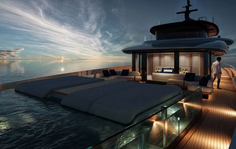 Rendering of Mangusta Oceano 52 superyacht upper deck at dusk