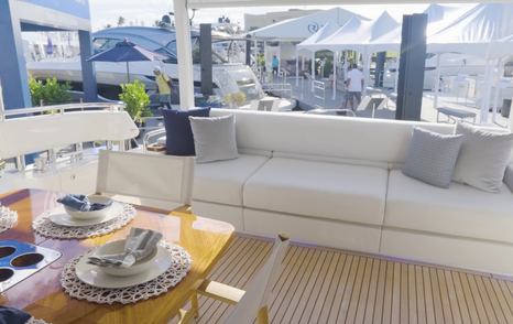 Riviera-78-Motor-Yacht-Enclosed-Bridge-Deck-Review-cockpit-lounge