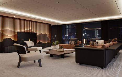 Rendering of 50M Sunreef Explorer catamaran main saloon 