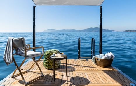 Seating on Sirena 118 Superyacht IKIGAI fold out baclony