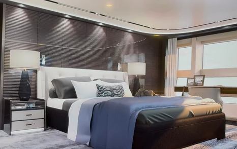 Owners cabin onboard Sunseeker 135 Yacht