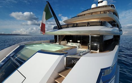 Rendering of ISA Continental 80 superyacht stern with infinity pool