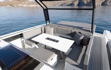 De Antonio D36 Open boat  integrated grey U-shaped sofa