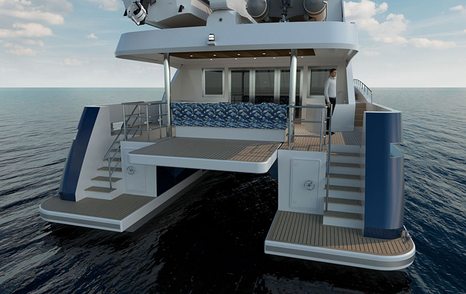 CGI of aft of Project Elysium, showing swim platform