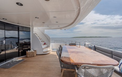Sunseeker yacht Kefi aft deck with dining area 