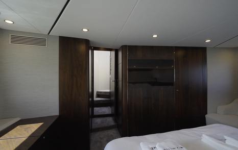 Fairline Targa 58 GTO owner's cabin entrance with wardrobe and storage