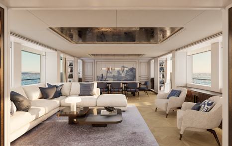 Moonen 122 Martinique Superyacht Lollipop main saloon with l-shaped white sofa 