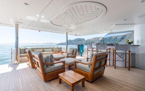 Superyacht Figaro's main aft deck seating area