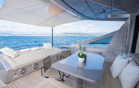 Magic of Ayr motor yacht aft deck with alfresco dining