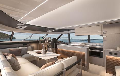 Prestige M6 catamaran galley and helm station 