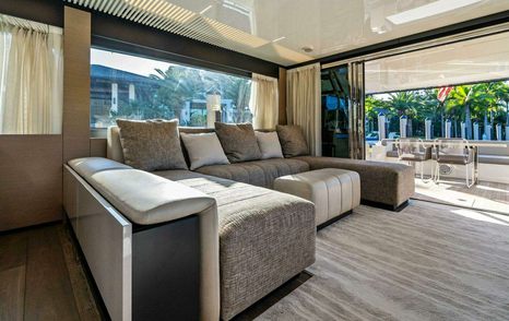 Ferretti 780 Motor Yacht Sunsation saloon brown U-shaped sofa