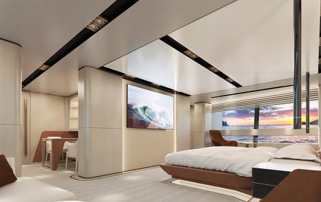 superyacht DOM133 model rendering master cabin with TV