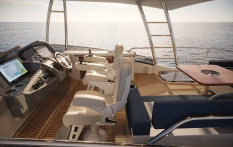 Riviera Belize 55 Daybridge boat flybridge with helm station and aflresco dining 