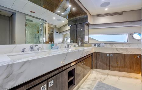 Azimut motor yacht Anastasia V master en suite with marble counters 