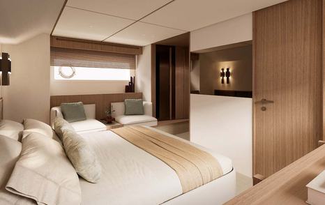 Rendering of Azimut Fly 70 Motor Yacht master cabin 
