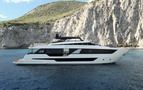 The Project 1000 has a more traditional flybridge than the X95, covered by a hard-top canopy.