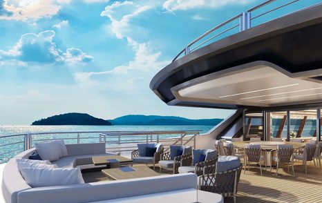 Large U-shaped sofas and free-standing furniture enhance comfort onboard