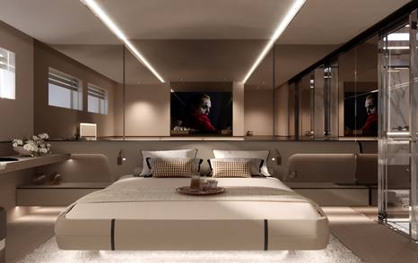 Alia Yacht Genie Blu master cabin with mirrors 