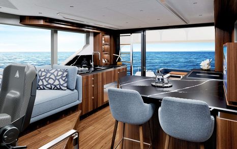Rendering of Outer Reef 540 Adventure Sport yacht marbled indoor dining area 